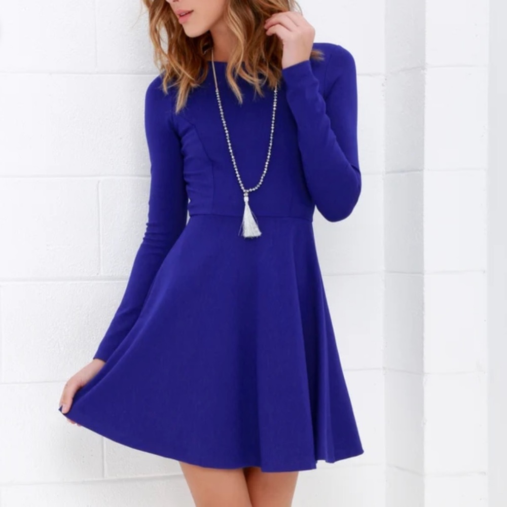 Lulus Forever Chic Royal Blue Long Sleeve Dress NWT